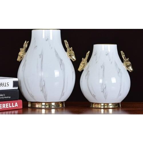 European Style Light Luxury Imitation Marble Pattern Ceramic Vase Desktop Crafts Simulation Flower Flower Arrangement Decoration