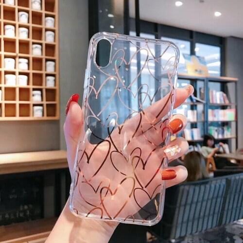 Glossy Transparent Love Heart Lines Phone Case for Iphone 12 11 11pro Max X Xsmax Xr 6 7 8 Plus Soft Tpu Silicon Case Back Cover