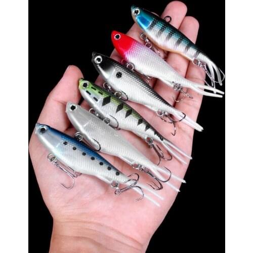 Hengjia 6pcs 9.5cm 20g Sinking Soft Rubber VIB Wobbler Winter Fishing Lure Swim Jig with Split Tail Crankbait for Bass Pike Carp