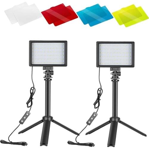 Pack of 2 USB 66 LED Video Lights with Tripod Color Filters for Table