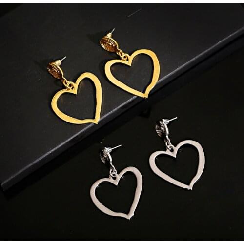 Korean Fashion Gold Sliver Big Hollow Love Heart Dangle Earrings For Women Girl Simple Statement Long Drop Earrings Gift