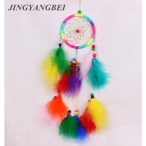 Colorful Hanging with Feathers Net India Style Round wreath Home wall window Decoration
