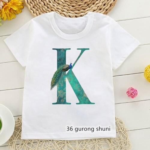 2021hot sale childrens tshirt animal peacock letter print girls t shirt summer kawaii girls clothes cute kids tshirt white tops