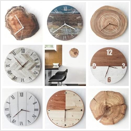 Minimalist Wall Clock Retro Nordic Modern Living Room Wooden Hours Vintage Wood Grain Hanging Reloj de pared Kitchen Decoration