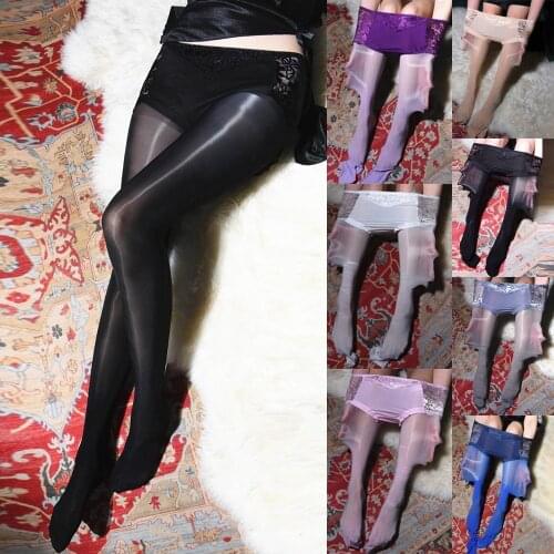 Fashion Women Sexy Stocking Lace Soft Top Pantyhose Sheer Stocking Oil Shiny High Gloss Womens Elastic Pantyhose Temptation