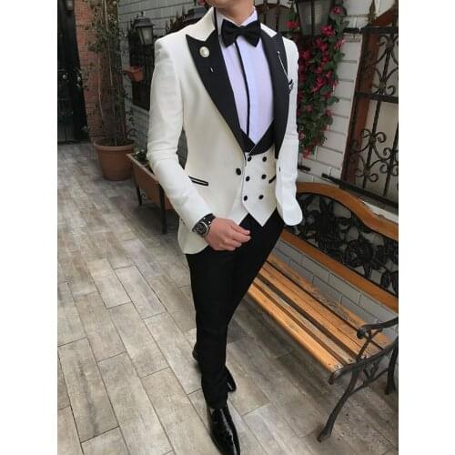 2019 Men Suit 3 piece New Fashion Business Wool Tweed Notched Lapel Tuxedos Men Suits for Wedding (Jacket+Pants+Vest)