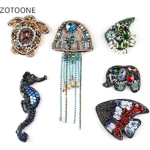 Animal Beaded&sequin Patches Sewing Rhinestone Patch for Clothing Sew on Crystal Pearl Patch for Clothes Beaded Applique Badge H