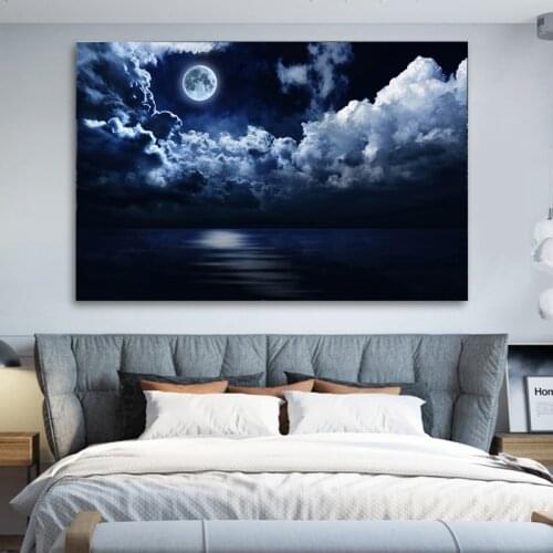 Science Fiction Sky Clouds Canvas Painting Night Moon Clouds Aesthetic Artistic Conception Frameless Picture Home Decor Poster