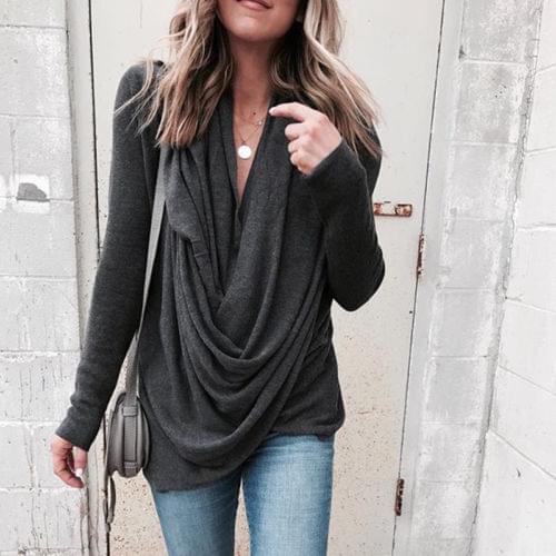 New 2018 Popular Women Irregular Winter Loose Long Sleeve Cotton Casual T Shirt Tunic Top T-Shirts