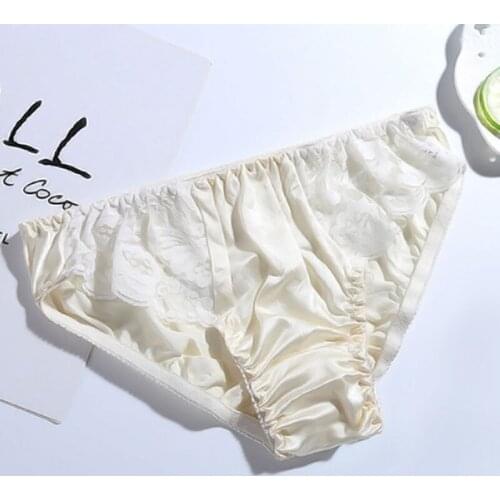 2021 New Sexy Women Solid Color Real Natural Silk Underwear Lace Seamless Panties Female Briefs Breathable Comfortable Lingerie