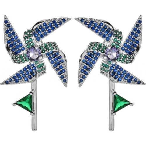 New Fashion Colorful Windmill Micro Inlaid Zircon Earrings, High Quality Jewelry Earrings For Women / Girls Wedding Party ER-350