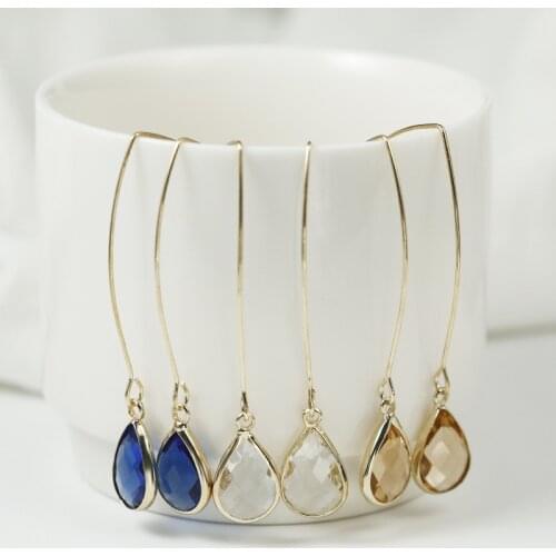 Manxiuni New Simple Yellow/White/Blue Crystal Water Drop Earrings for Women Wedding Party Long Dangle Earring Fashion Jewelry