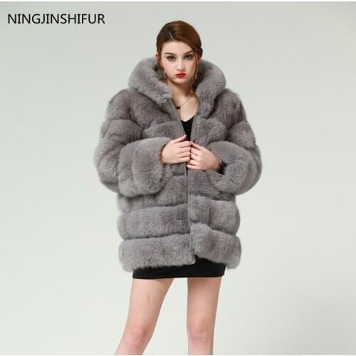 Fox fur coat jacket long sleeve cover winter warm men and women fox fur coat Hoodie