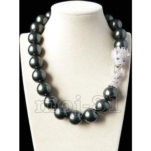 Huge 20mm Genuine South Sea Black Shell imitation Pearl Round Beads Fashion Necklace 18