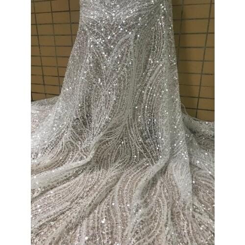 Wholesale And Retail Wedding Lace Sequins Fabric J-6293 shinning African beaded embroidered lace Fabric