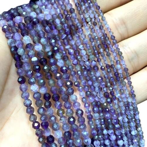 Wholesale 100% Natural Gem Stone Amethysts Faceted Round Beads For Jewelry Making DIY Bracelet Necklace 2MM 3MM 4MM