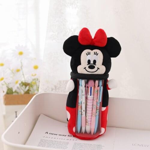 Disney Mickey mouse Plush Pencil Case Pen Holder Popular Girl Boy Stitch Transparent Storage Bag Gift