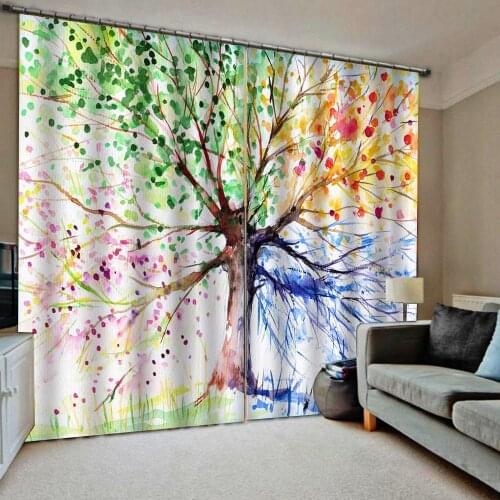 Custom curtains color Abstract tree 3D Curtain Printing Blockout Polyester Photo Drapes Fabric For Room