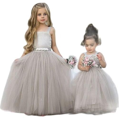 Puffy Tulle Ball Gown Flower Girl Dresses Long Sleeve Girl Princess Dress Illusion Girl Wedding Party Dress First Communion