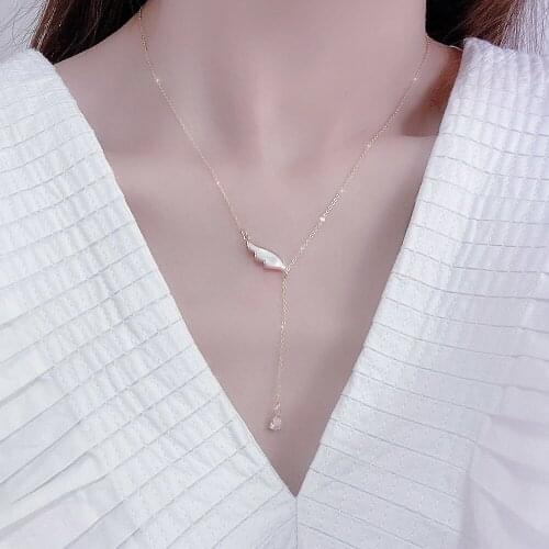 Luxury Natural Shell Angel Wing Necklace for Women 14K Copper Plated Real Gold Noble Dazzling Zircon Clavicle Kolye Bijoux Gift