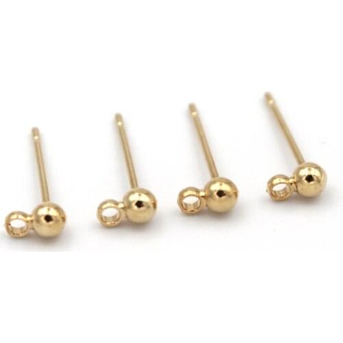 100pcs Gold Color Stainless Steel Earring Post 3 4mm Round Ball Hanger Loop Linker Accessories DIY Women Earrings Jewelry Making