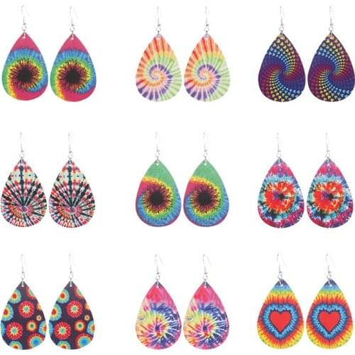 3pcs Thanksgiving Double-sided PU Leather Earrings Swirl Teardrop Dangle Printed Earrings Christmas Fashion Jewelry Gift New