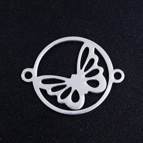 5pcs/lot Round Butterfly Stainless Steel Connector Charm for Women Bracelets Making Wholesale Jewellery Supplies