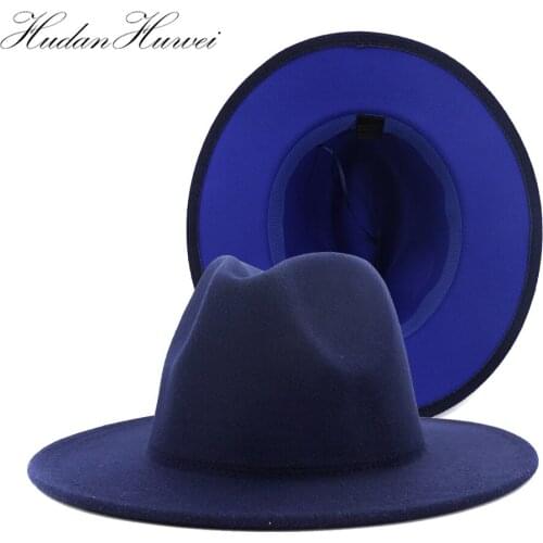 New All-match Wide Brim Fedora Hat For Women Men Patchwork Wool Felt Hat Autumn Winter Panama Gamble Jazz Cap Fedora Hat