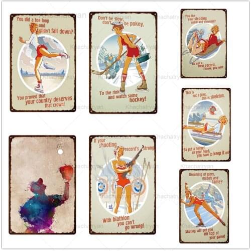 Sports Girl Iron Sign Room Decoration Baseball Skating Bedroom Mental Plate Racing Car Home Decor Tin Sign Wall Decor Dream