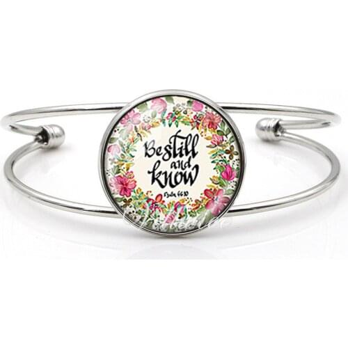 VILLWICE Hot Fashion Bible Verse Bangle Bracelet Glass Cabochon Cuff Bracelets For Women Psalm Christian Jewelry Faith Gifts
