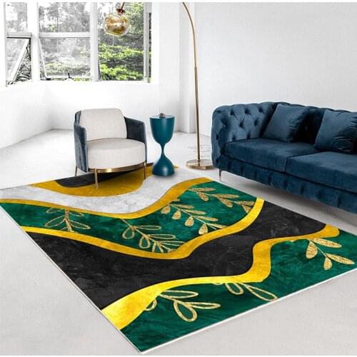 High Quality Living Room Bedroom Carpet Tapis Salon Modern Minimalist Nordic Green Gold Light Luxury Soft Geometric Abstract