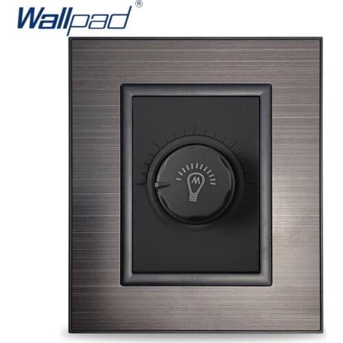 Wallpad Dimmer Wall Light Switch 15-450W Black Stainless Steel Panel Plastic Button
