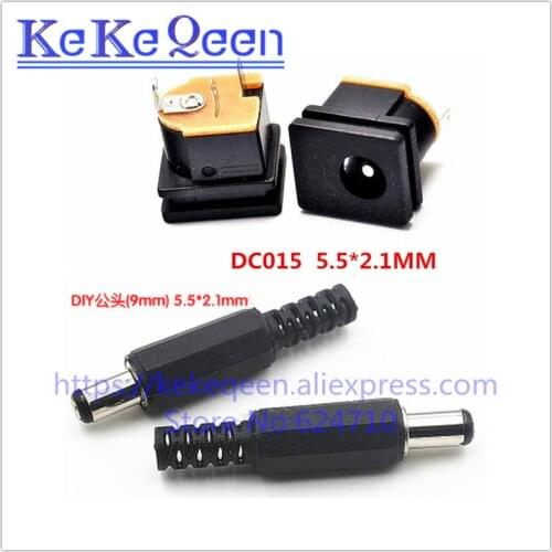10pcs 5.5X2.1mm DC Power Female Jack Plugs Socket+Plug Male SMD PCB Mounting DC015 5.5*2.1mm Connetors Kit DIY Adapter Connector