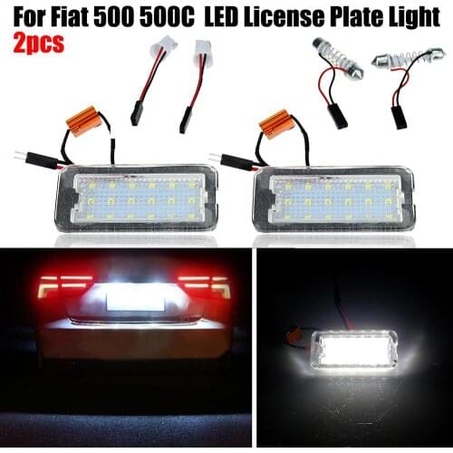 2 PCS White LED License Plate Lights Number Tail Lamp Fit for Fiat 500 500C 12V 6000K white Light ABS LED License Plate Lights