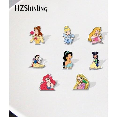 2021 Princess Snow White Ariel Acrylic Lapel Pins Cartoon Badges Resin Epoxy Pins Deco for Jewelry Accessories