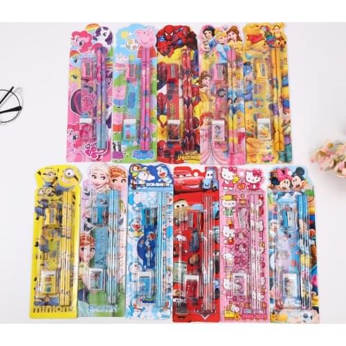 5Pcs/set Mickey Mouse theme Kid school supplies stationery set pencil Frozen Princess Pencil Sharpener Ruler Erase set boys girl
