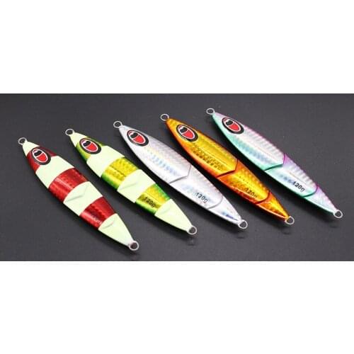 5PCS Sea Fishing Luminous Metal Jigging Lure Trolling Hard Bait Bass laser Tackle Trout Lures Slow Jig 150g