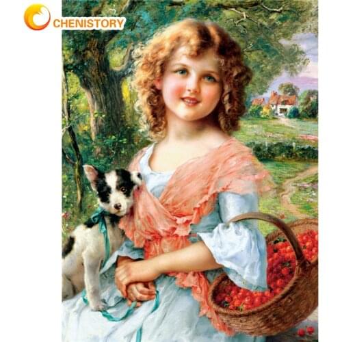 CHENISTORY Acrylic Frame Diy Painting By Numbers Kits Girl And Dog Figure Picture Wall Art Handpainted Oil Painting For Home Dec
