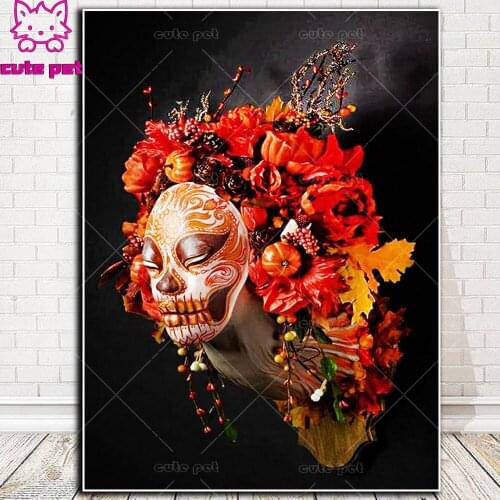 Diamond Embroidery Halloween makeup woman pattern 5D Cross Stitch Rubiks Cube Diamond Painting DIY Mosaic Needlework Gift Decor