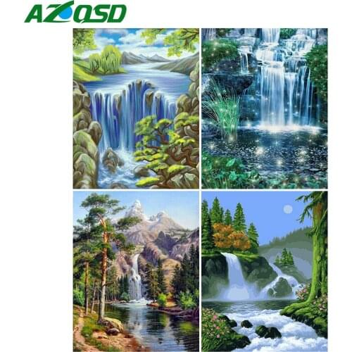 AZQSD DIY Oil Painting By Numbers Waterfall Handpainted Painting Art Coloring By Numbers Scenery Home Decoration Acrylic Paint