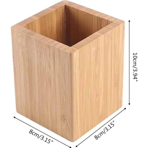 Bamboo Pen Pencil Holder Makeup Brush Storage Office Stationery Square Organizer L41E