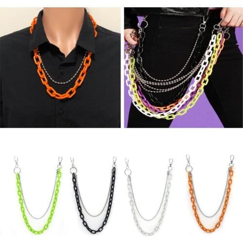 Punk Streetwear Biker Heavy Duty Jeans Link Pants Keychain Double Acrylic Chunky Belt Chain Wallet Chain Fashion Jewelry
