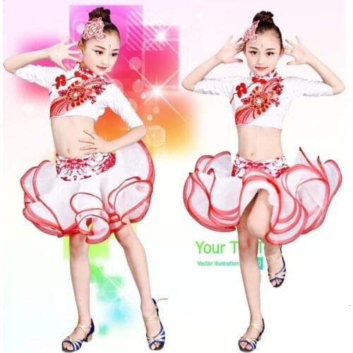 3pcs Childrens Latin Dance Suit Girls' Belly Dancing Costumes Girls Diamond-encrusted Tango Suit Childrens Performance D-0278