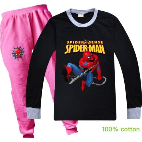 Disney Boys And Girls Spiderman Foreign Trade Fine Cotton Childrens Wear Set Long Sleeve T - Shirt + Trousers