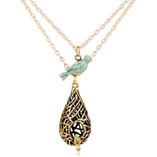 The Vampire Diaries Movie Jewelry Elena Blue Birds Vintage Bird Nest Pendant necklace double long Chain Gift For Women Birthday