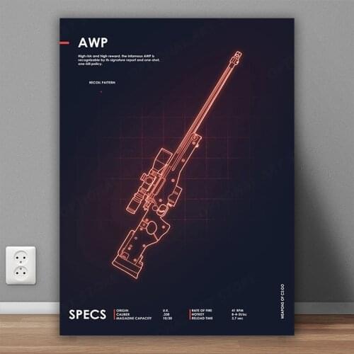 Gaming Poster Cs Go Counter Strike Neon Weapon AWP Sniper Gun Art Print Ideal for Game Room Man Cave Games Enthusiast Home Decor
