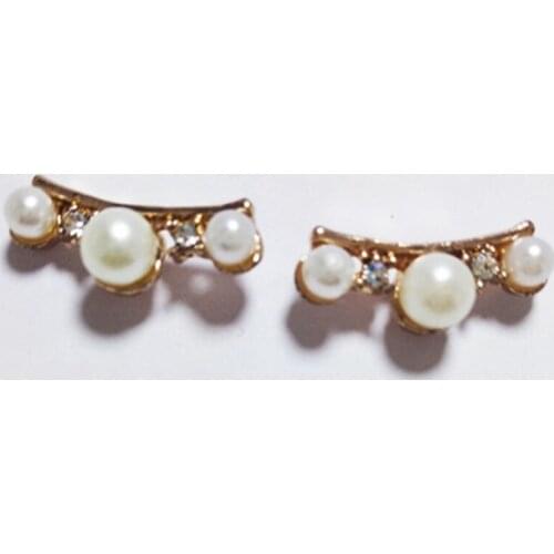 Korean Style Geometric Arc Pearl Rhinestone Stud Earrings Womens Jewelry
