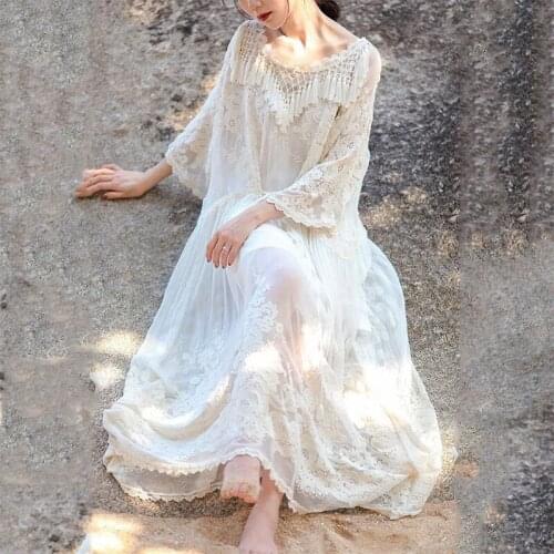 Summer Womens Dress Lace Embroidery Dress Loose Big Swing Fringe Holiday Dress Casual Beach Photo Wedding Dress For Women Party