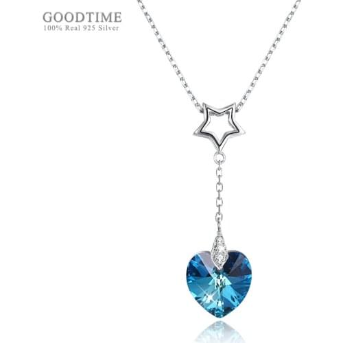 Fashion Necklace For Women 925 Sterling Silver Jewelry Noble Crystal Star Pendant Chain Necklaces For Girl Party Dress Up