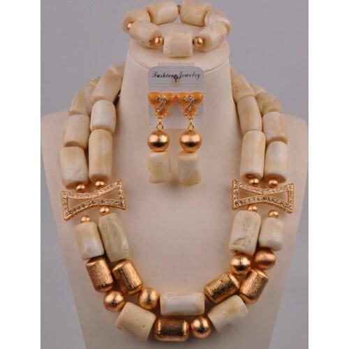 Fashion Women White Coral Necklace Nigerian Wedding Coral Bridal Set African Beads Jewelry Set 313-A03